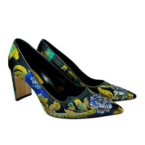 Dee Keller Park Pumps 38.5/8 Blue Multi Brocade Floral High Heel Shoes